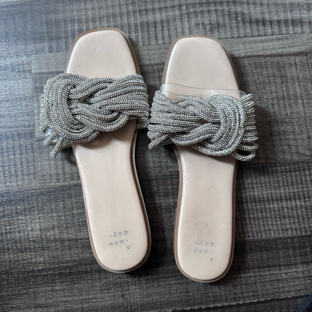 Beaded Knot Slide Sandals - Silver